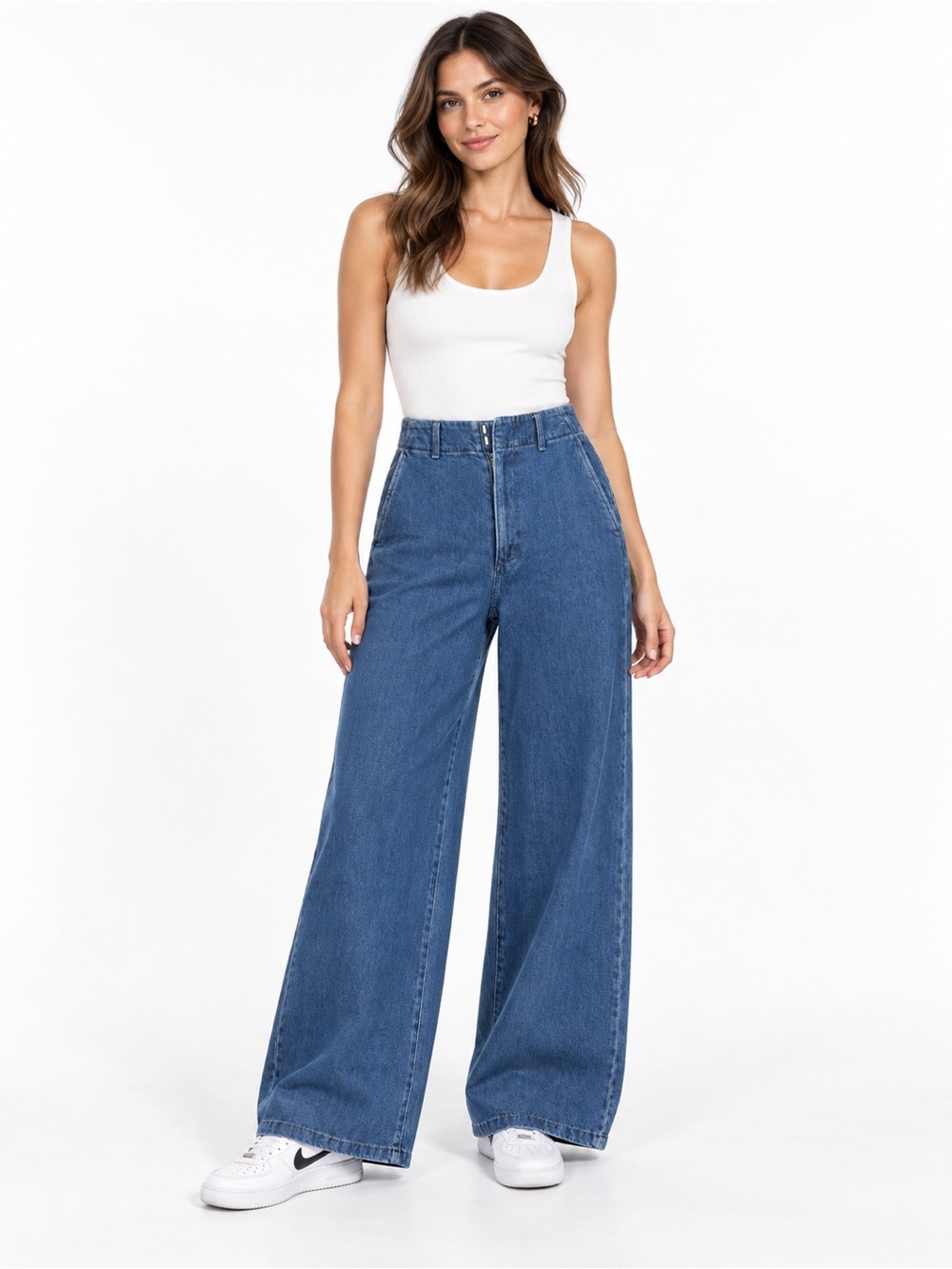 UNIQLO High Rise Wide Leg Blue Denim Jeans | Size Small